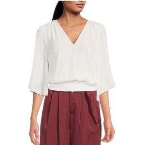 NWT Ramy Brook Ivory 3/4 Sleeve Crop Blouse Size M